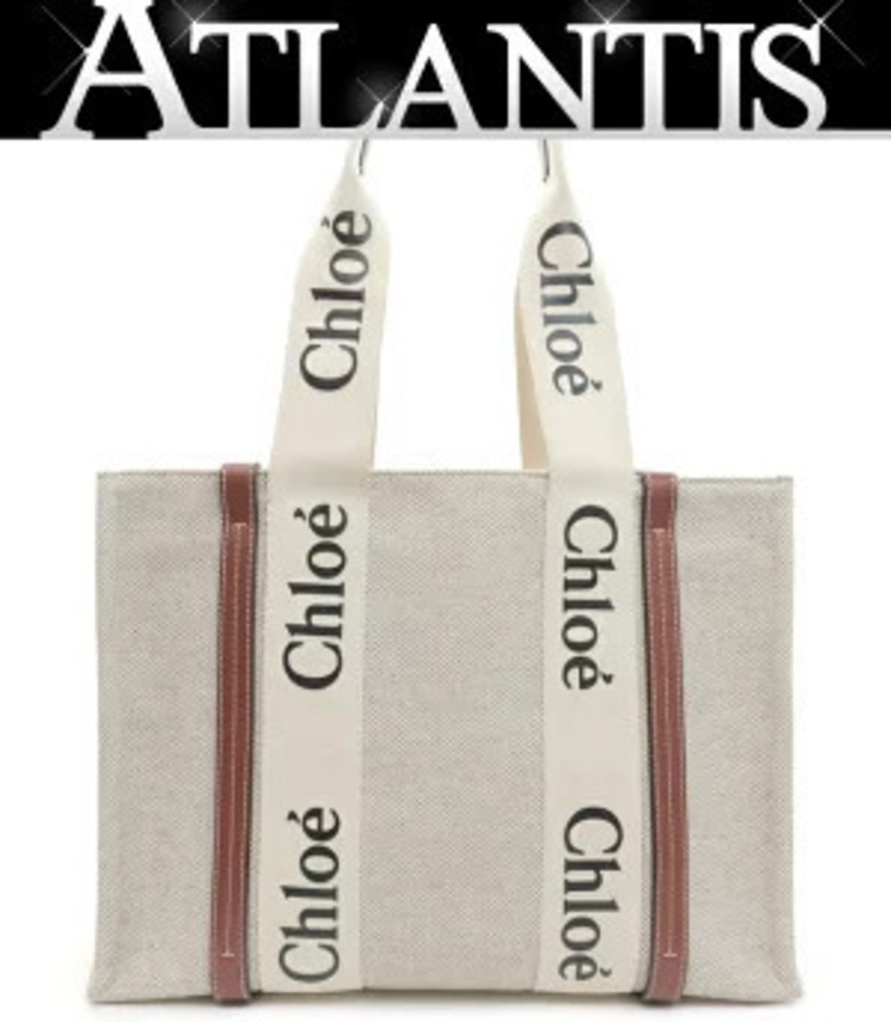 Chloe Woody Tote Bag Canvas Beige Cream